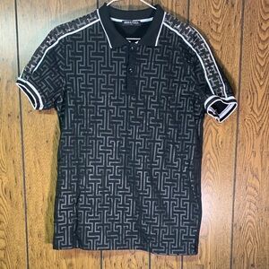 Moda & Pritex Black Geometric Polo Shirt